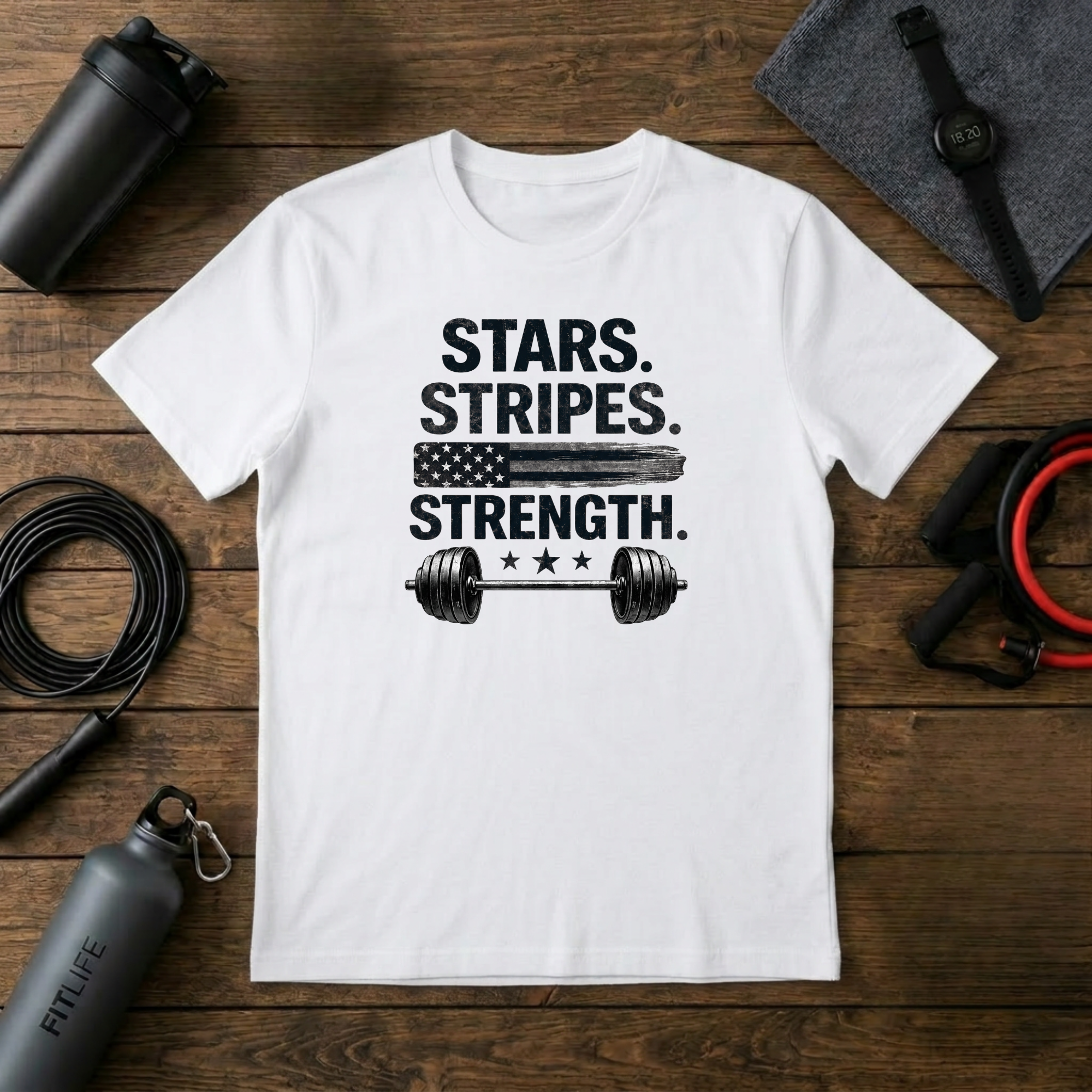 Stars Stripes Strength (Grayscale) Flag T-Shirt