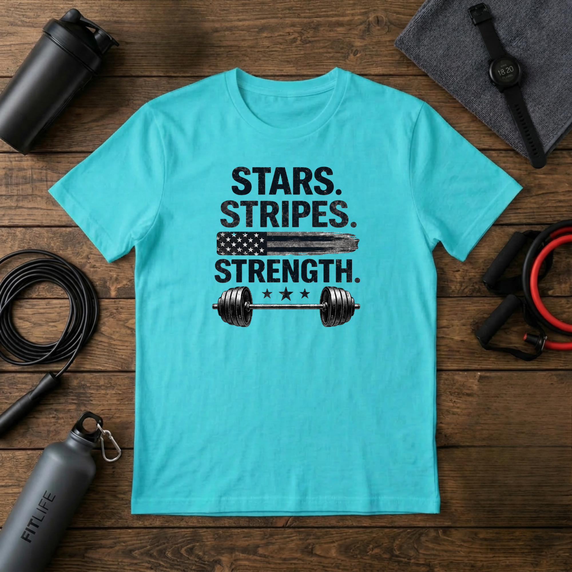 Stars Stripes Strength (Grayscale) Flag T-Shirt