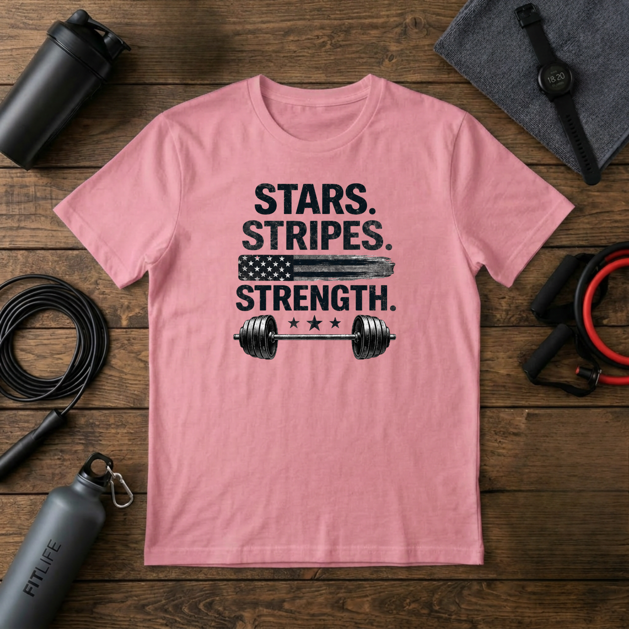 Stars Stripes Strength (Grayscale) Flag T-Shirt