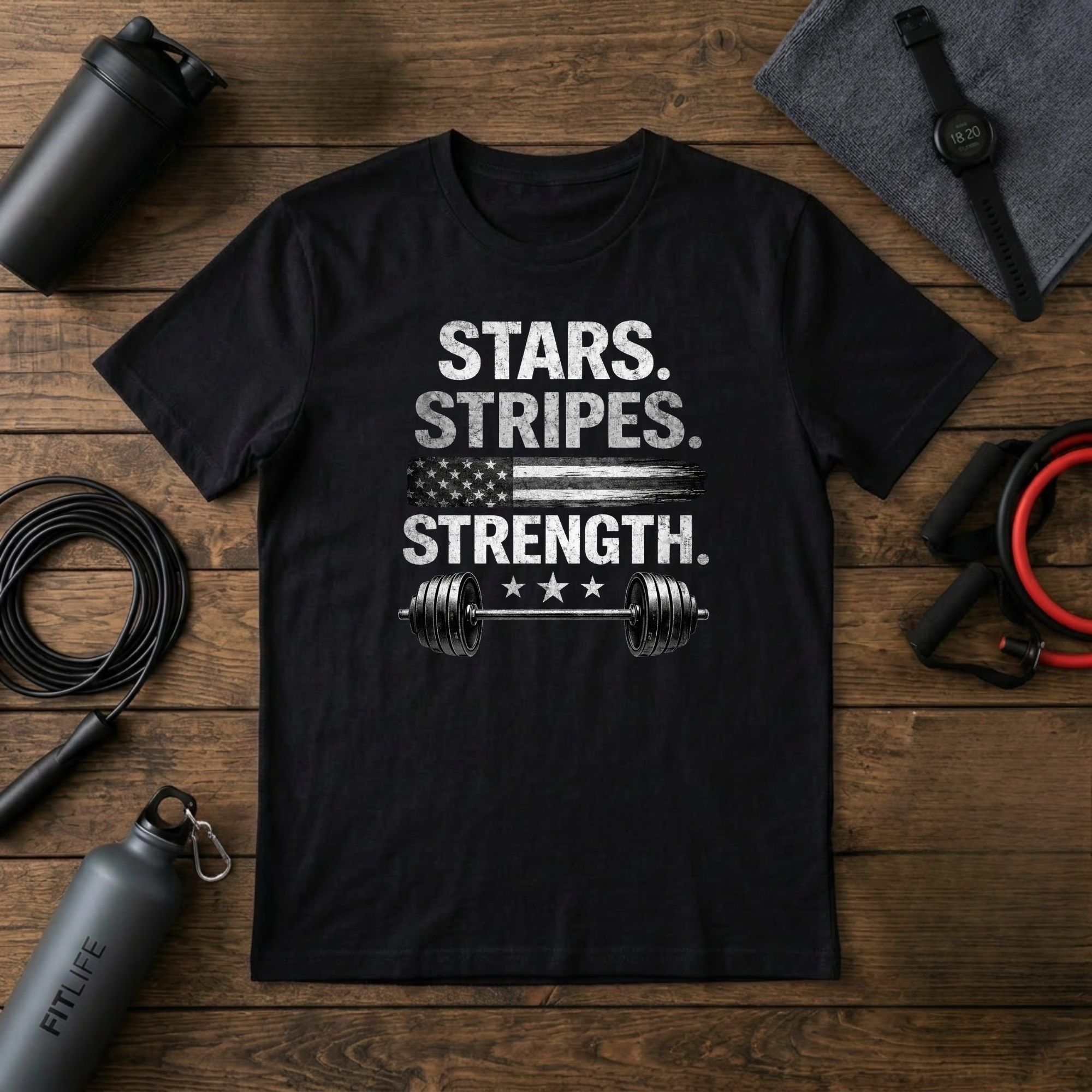 Stars Stripes Strength (Grayscale) Flag T-Shirt