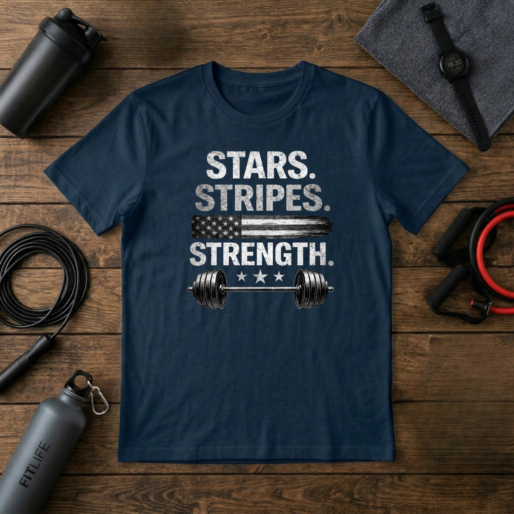 Stars Stripes Strength (Grayscale) Flag T-Shirt