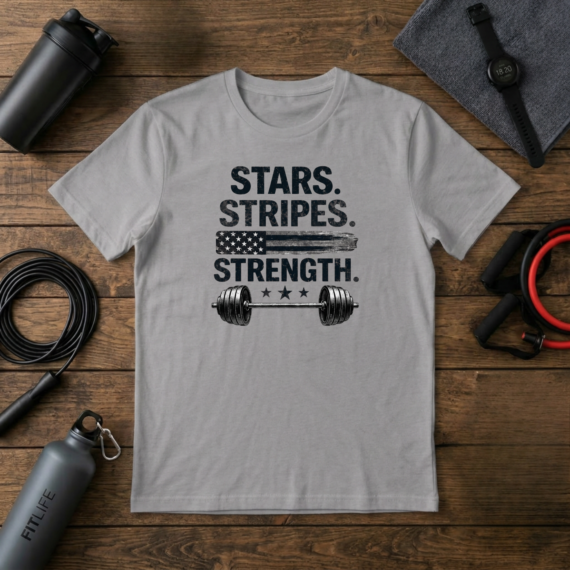 Stars Stripes Strength (Grayscale) Flag T-Shirt