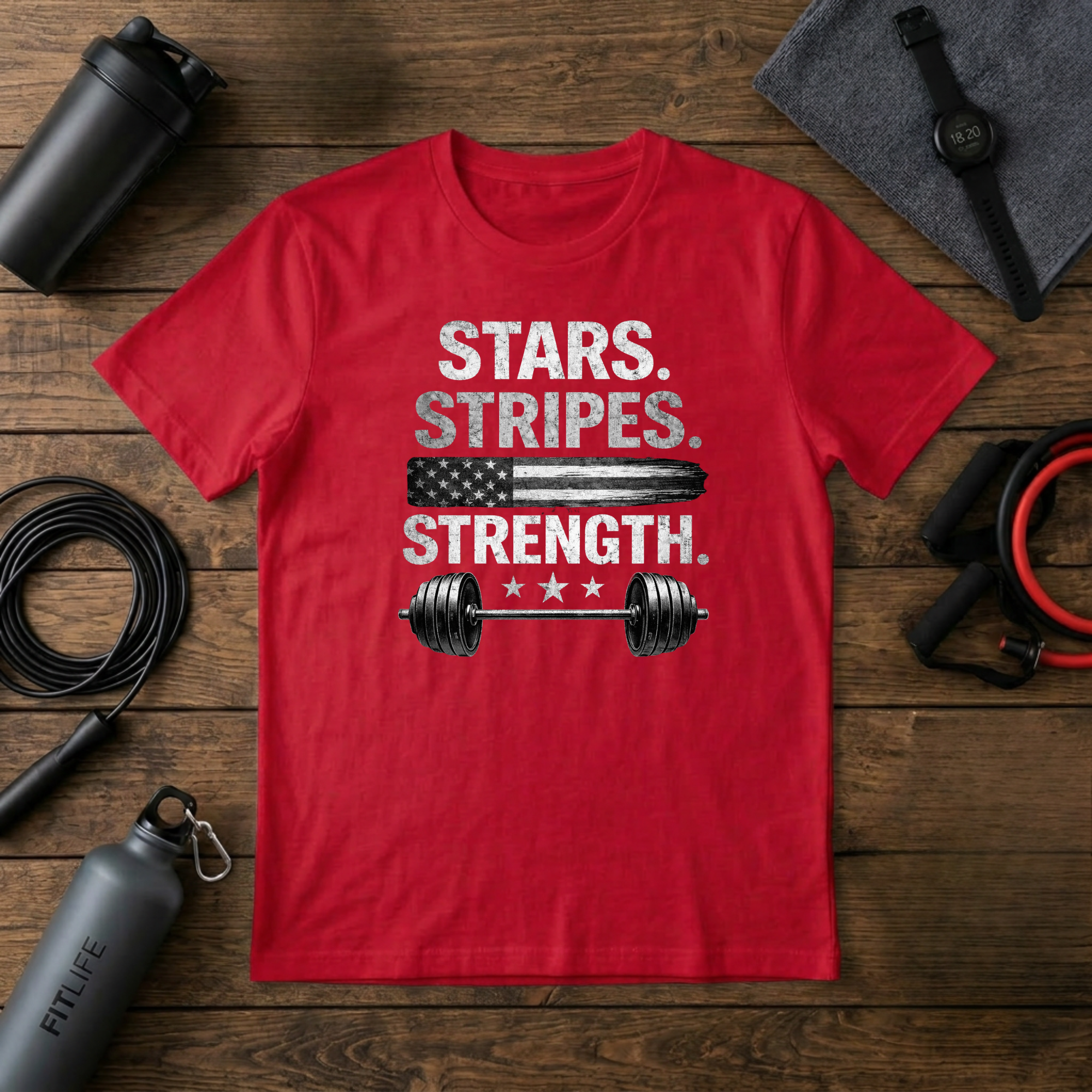 Stars Stripes Strength (Grayscale) Flag T-Shirt