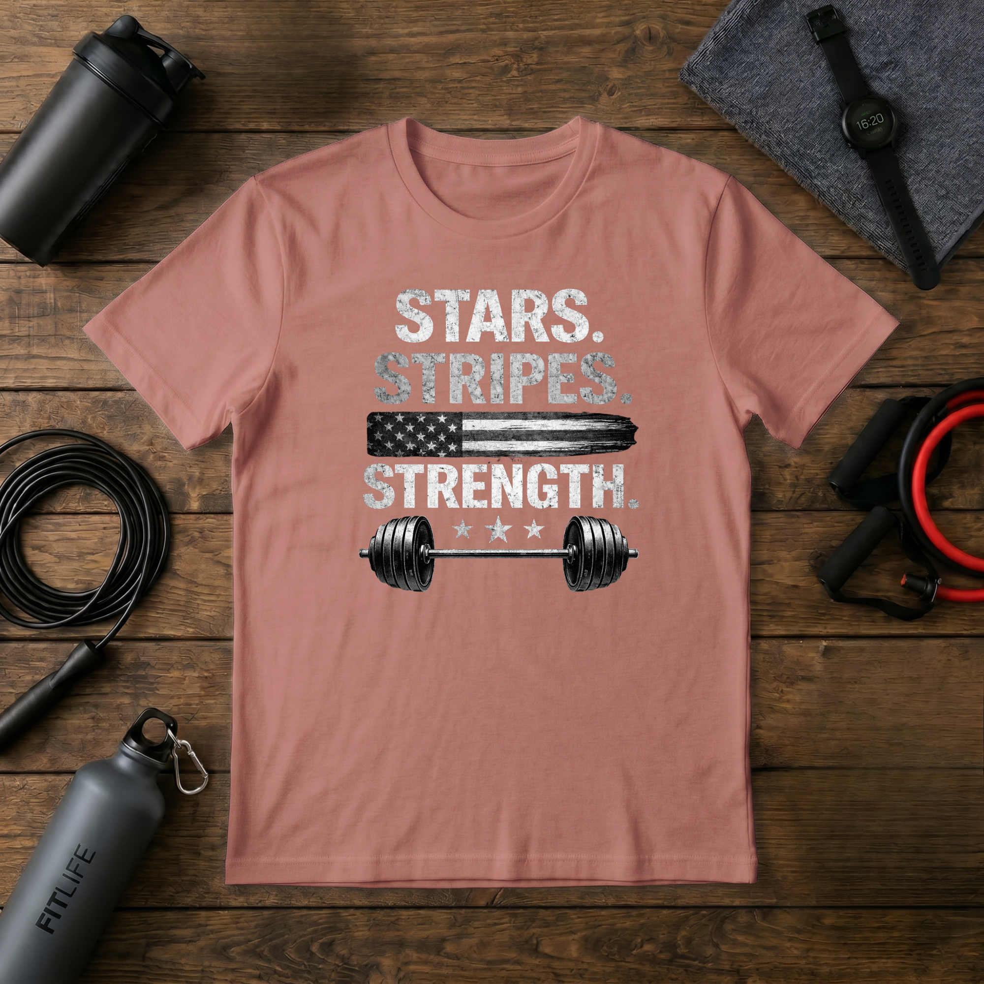 Stars Stripes Strength (Grayscale) Flag T-Shirt