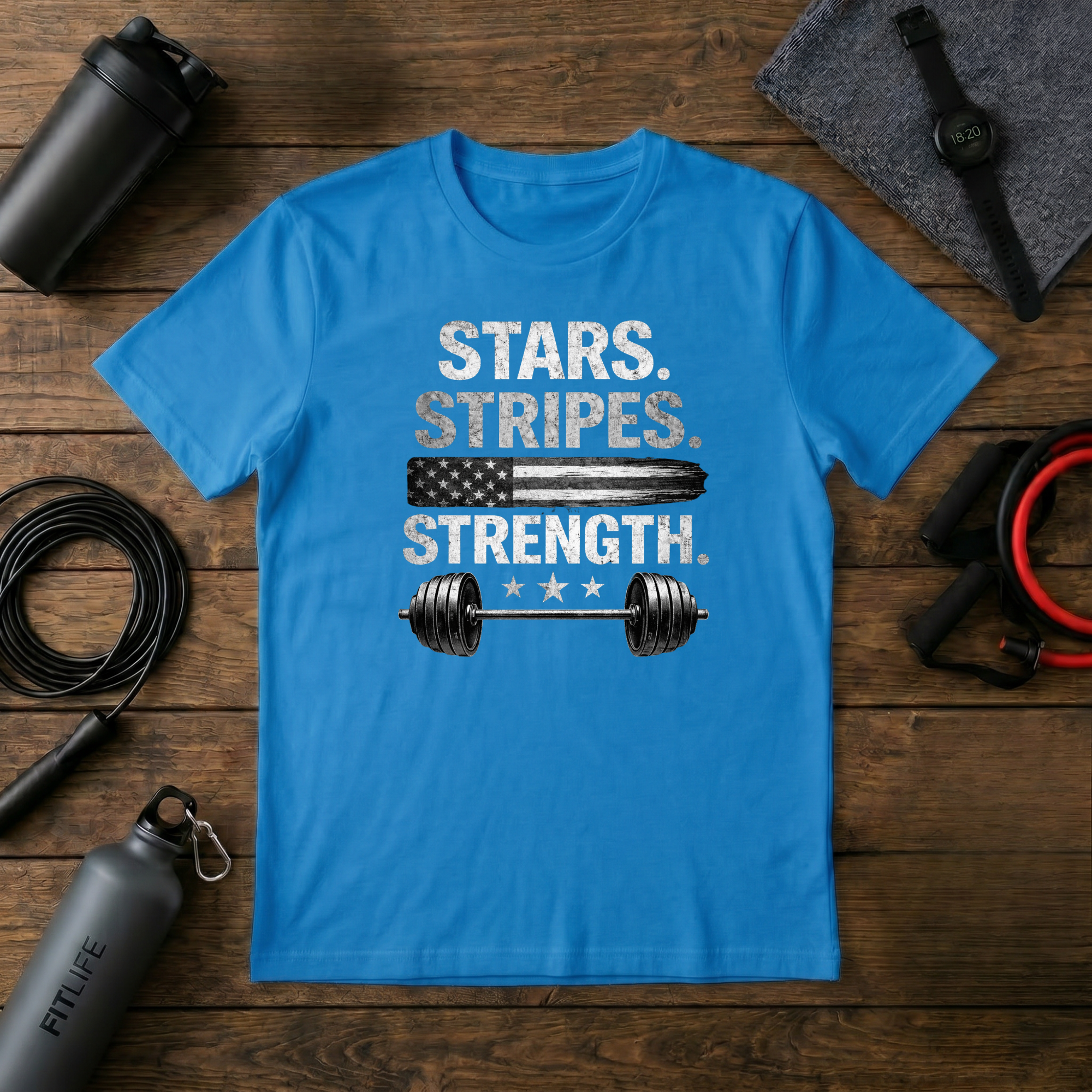 Stars Stripes Strength (Grayscale) Flag T-Shirt
