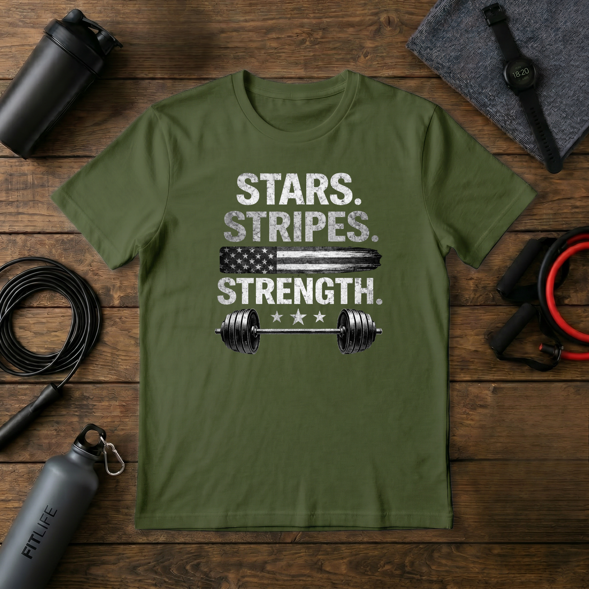 Stars Stripes Strength (Grayscale) Flag T-Shirt