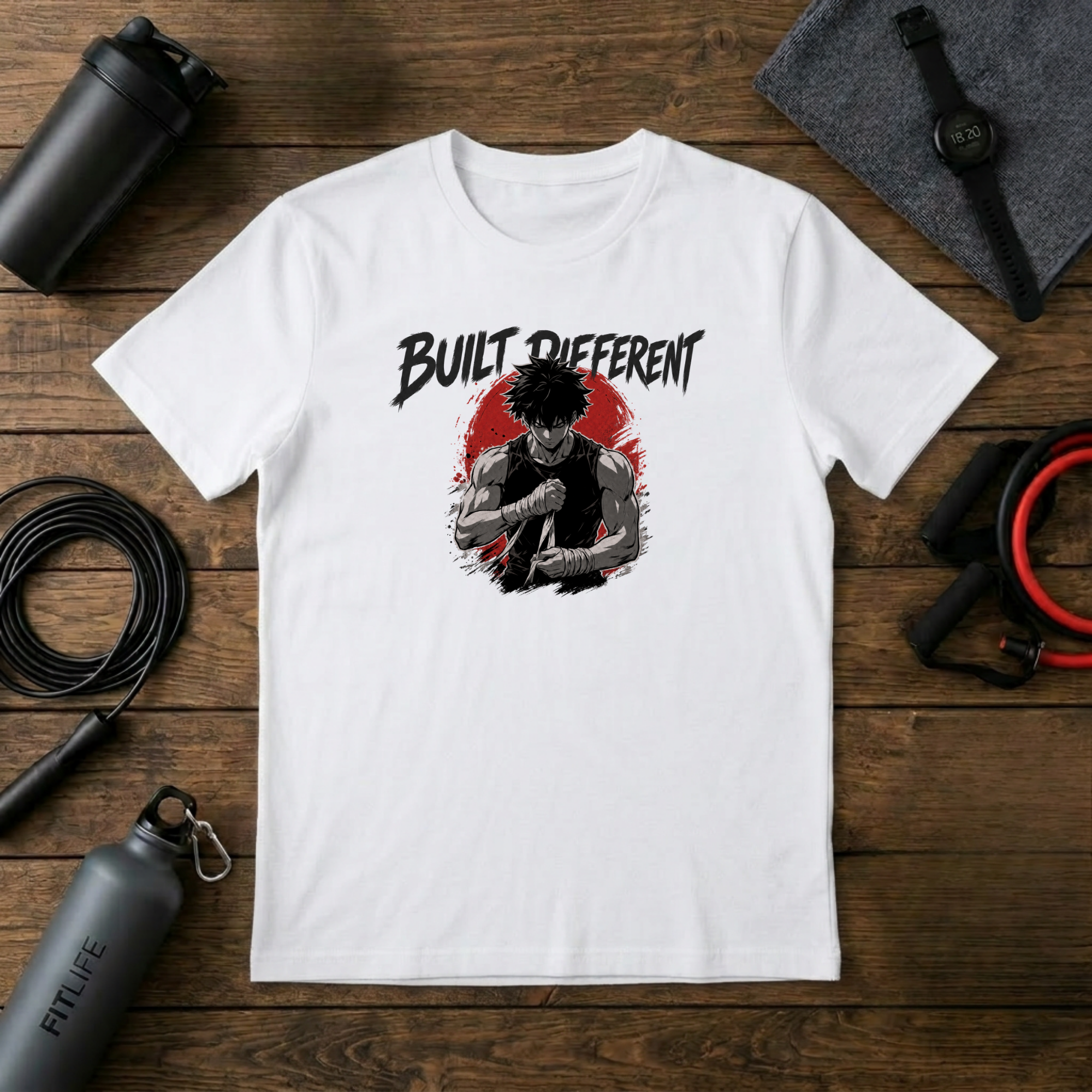 Built Different T‑Shirt — Graphic Crew Tee with Motivational Anime-Style Design