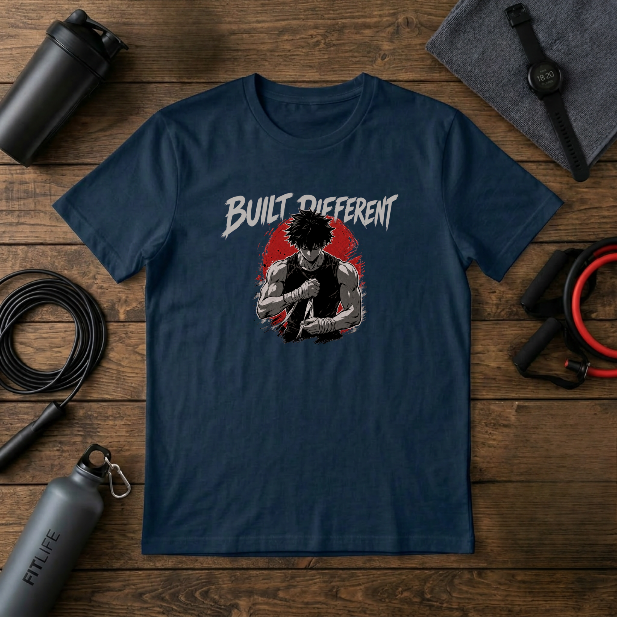 Built Different T‑Shirt — Graphic Crew Tee with Motivational Anime-Style Design