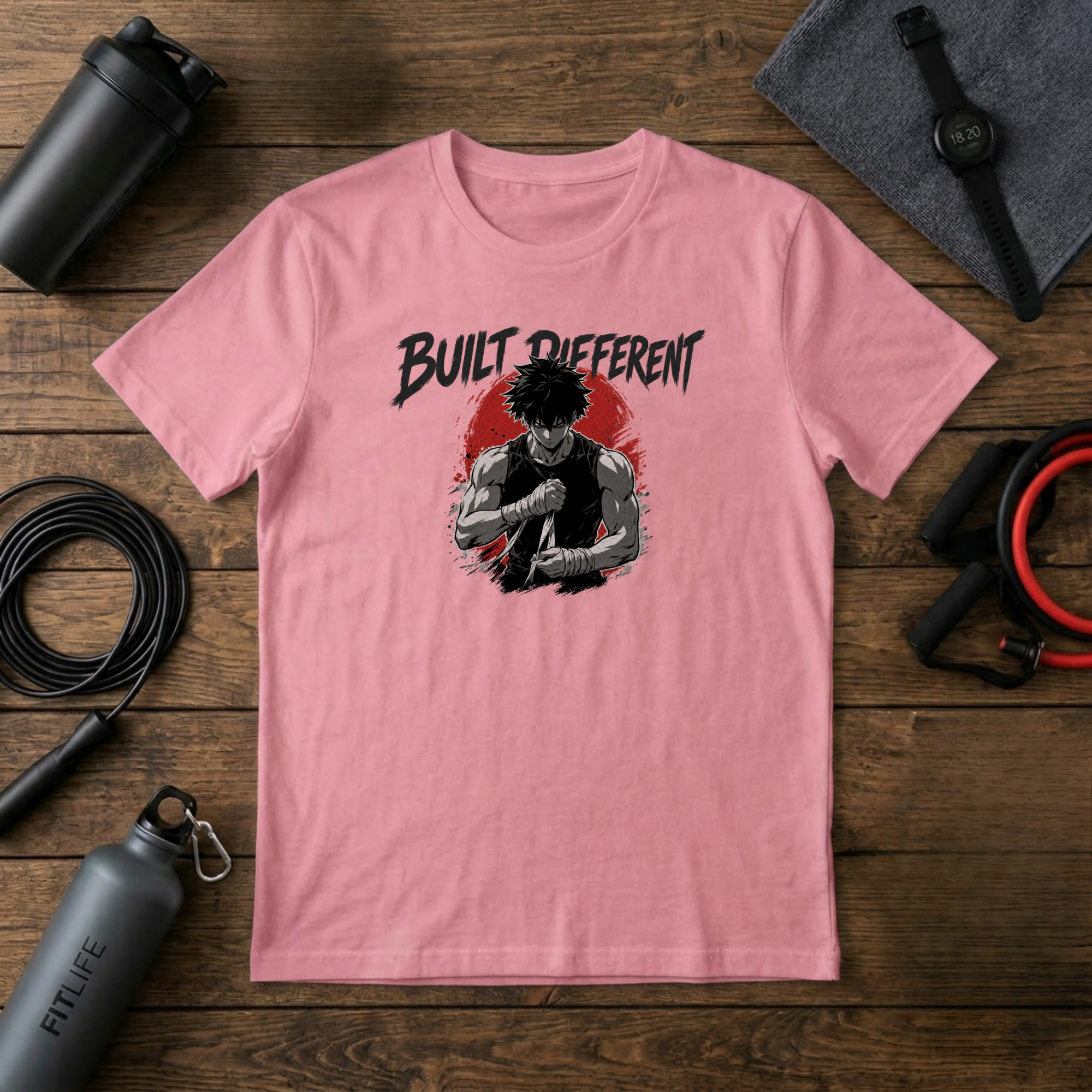 Built Different T‑Shirt — Graphic Crew Tee with Motivational Anime-Style Design