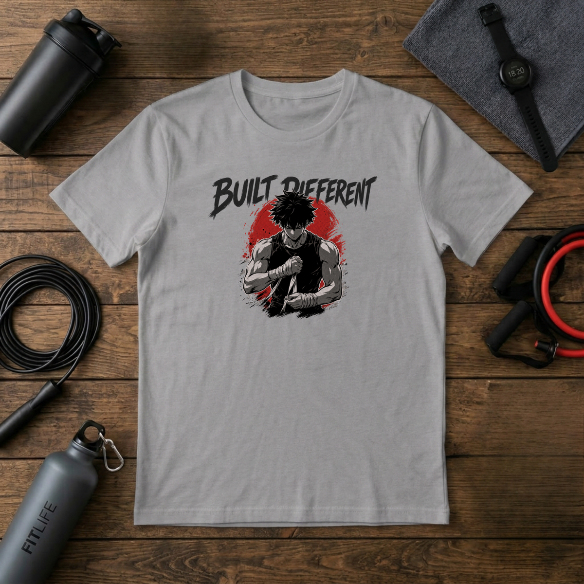 Built Different T‑Shirt — Graphic Crew Tee with Motivational Anime-Style Design