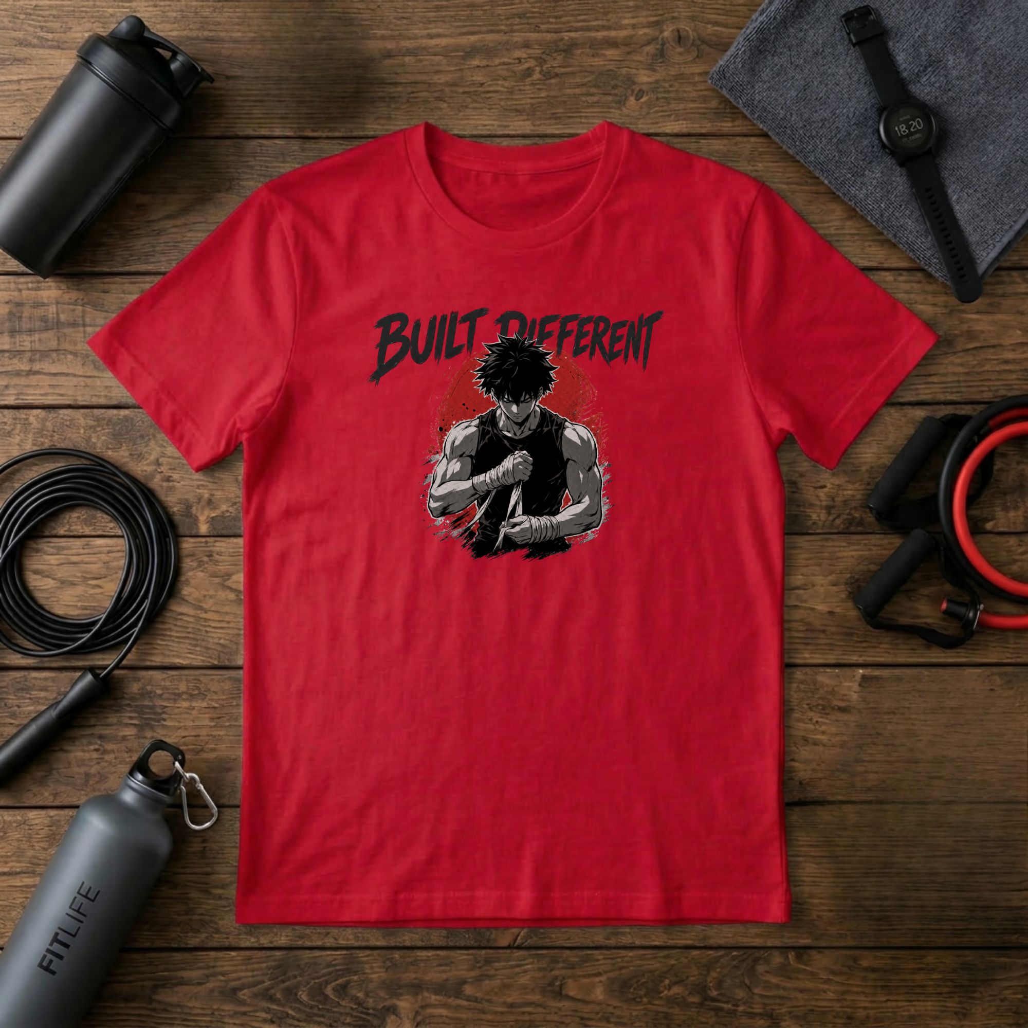 Built Different T‑Shirt — Graphic Crew Tee with Motivational Anime-Style Design