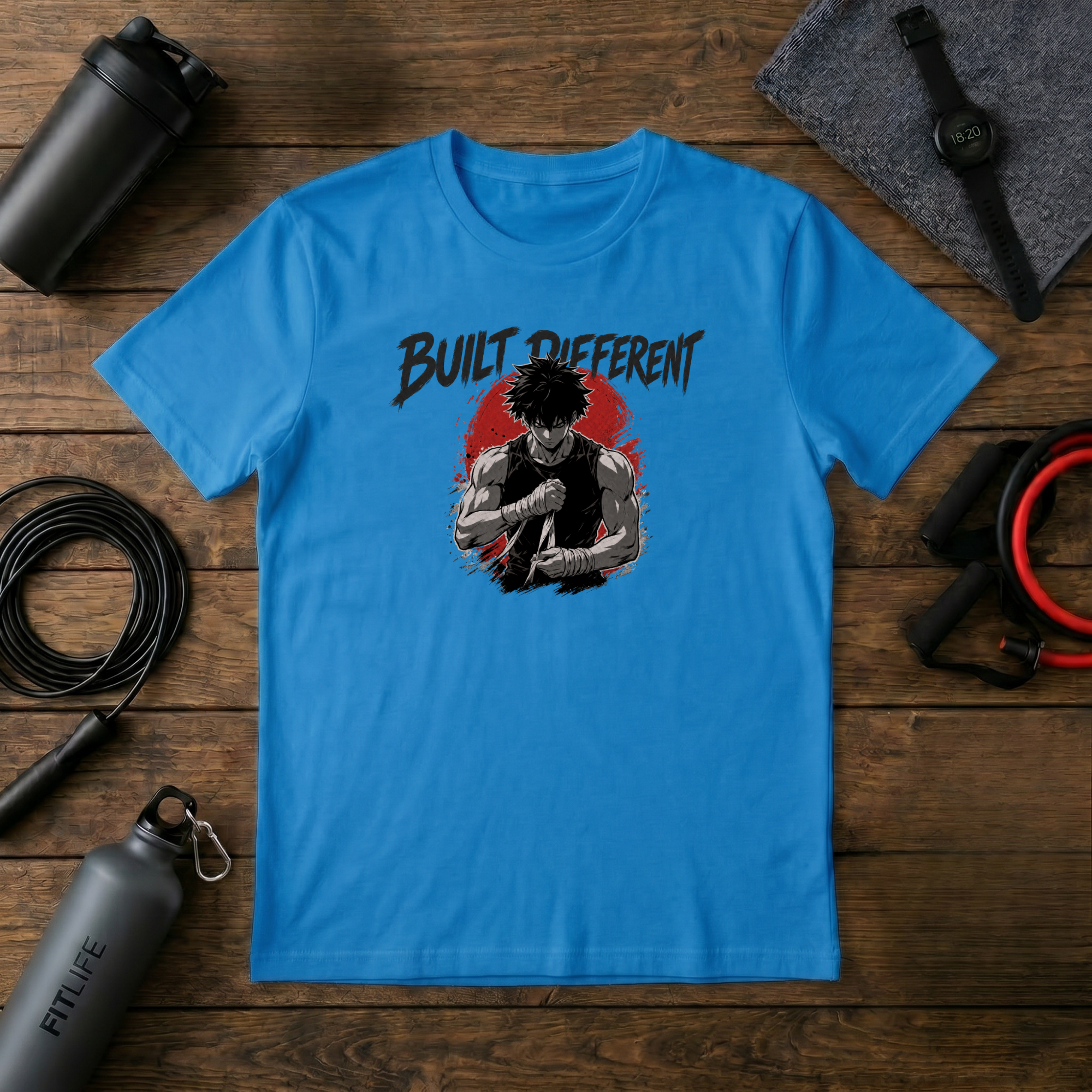 Built Different T‑Shirt — Graphic Crew Tee with Motivational Anime-Style Design