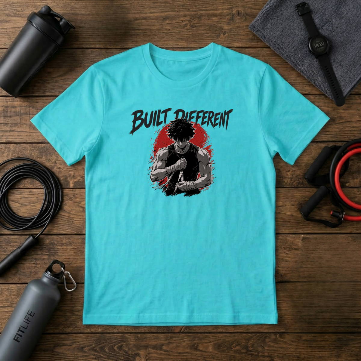 Built Different T‑Shirt — Graphic Crew Tee with Motivational Anime-Style Design
